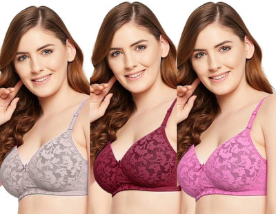 Bewild Rahi casual cotton net non wired foam padded bra Pack of-3 Women Full Coverage Lightly Padded Bra(Pink, Grey, Maroon)