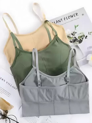 VS Beauti VS Beauti Women's Bralette Lightly Padded Sports Bra Gym Wear Women Sports Lightly Padded Bra(Dark Green, Grey, Beige)