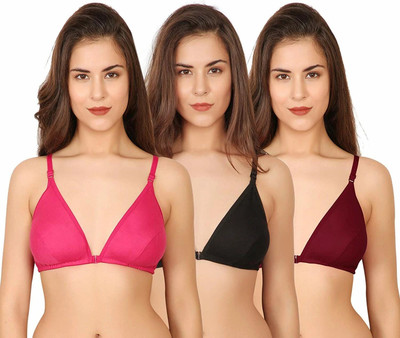 Saran Fashion Cotton Front Open Designer Bra Pack of 3 Women Plunge Non Padded Bra(Multicolor)