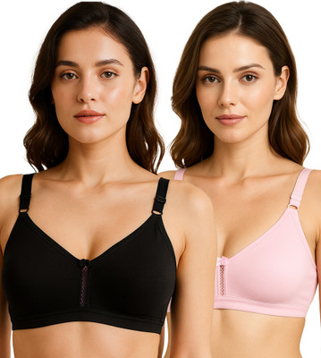 SONA M1020 Full Coverage Everyday Women T-Shirt Non Padded Bra(Black, Pink)
