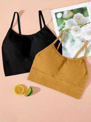 MAHEK CREATIVE 646-BLK-YELLOW-02-28 Women Bralette Lightly Padded Bra(Black)