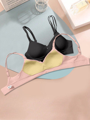 NAGARVEL CREATION E/309-BLK/PNK-P02-32 Women Push-up Lightly Padded Bra(Multicolor)
