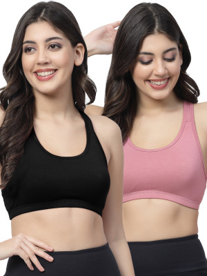Docare JerrySports Double Layered Women Sports Non Padded Bra(Black, Purple)