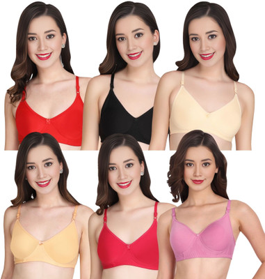Liigne Women Everyday Padded Bra (Pack Of 6) for T-Shirt Saree Dress Sports Garment Women Full Coverage Lightly Padded Bra(Red)