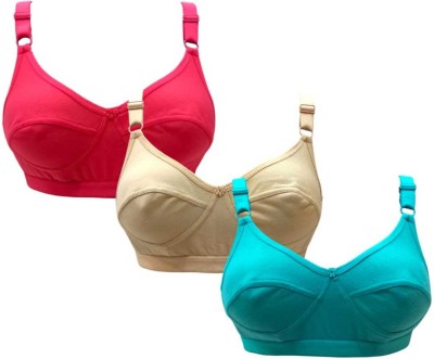 vachi fashion Women and Girl's Non Padded Wide Straps Bra MultiColor Pack of 3 Women Full Coverage Non Padded Bra(Red, Beige, Blue)
