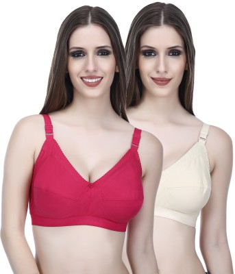 elina Comfort Wireless Bra for Women – Soft and Breathable Everyday Support Women Full Coverage Non Padded Bra(Maroon, Beige)