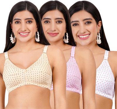 FigureFit RupaliDot Women Minimizer Non Padded Bra(Beige, Pink, White)