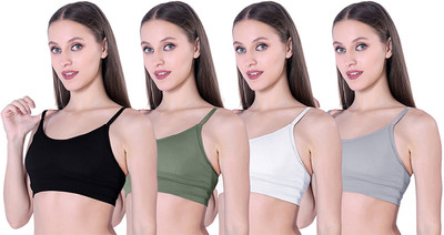 Niraks Enterprise Women's Sports Bra – Cotton & Spandex Lightly Padded Wire-Free Everyday Bra Women Sports Lightly Padded Bra(Black, Green, White, Grey)