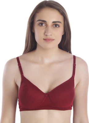 zoxen Women T-Shirt Lightly Padded Bra(Maroon)