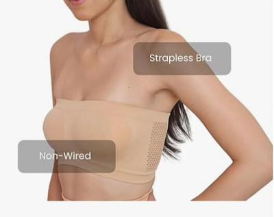 Taabar Stretchable Padded Bra for Women & Girls Women Bandeau/Tube Non Padded Bra(Beige)