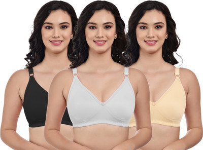 BOOMSHY Women's Cotton Non Padded Wire Free Full Coverage Bra Women Everyday Non Padded Bra(Multicolor)