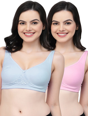 COLLEGE GIRL CG1214 Double Layered Women T-Shirt Non Padded Bra(Light Blue, Pink)