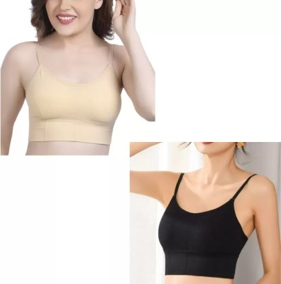 TEINSTORE Women Sports Lightly Padded Bra(Beige, Black)