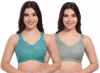 Worldclab Bra Women Full Coverage Non Padded Bra(Green, Light Green)