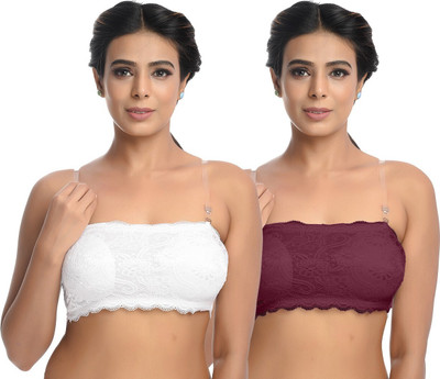 Velvawear Women Bandeau/Tube Heavily Padded Bra(White, Red)