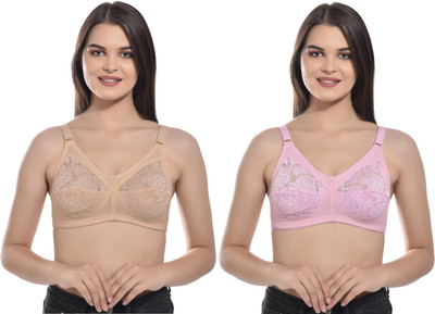 Body Liv Women Full Coverage Non Padded Bra(Beige, Pink)