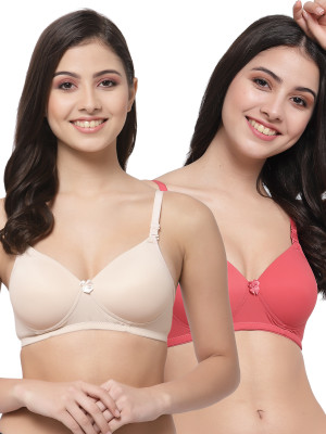 COLLEGE GIRL Hellopad ComboPO2 Women T-Shirt Lightly Padded Bra(Beige, Red)
