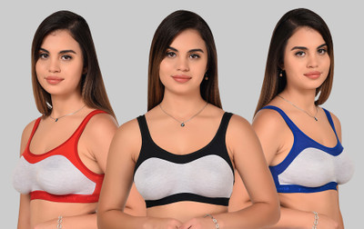 Lady One Women Sports Non Padded Bra(Black, Red, Blue)