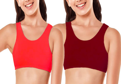 BRAAFEE Pack of 2 Girls Stretchable Cotton sports non padded seamless sports gym bra Girls Sports Non Padded Bra(Multicolor)