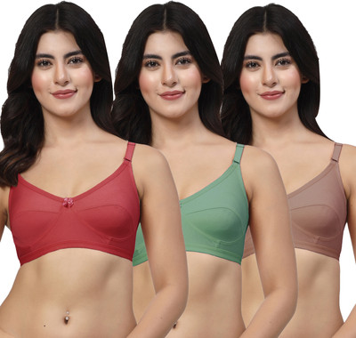 LILY akihdar Women Everyday Non Padded Bra(Maroon, Green, Brown)