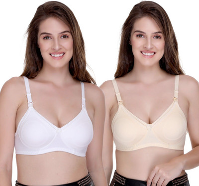SONA Breast Feeding Maternity for Milk Feeding Elastic Straps for Nursing Women Maternity/Nursing Non Padded Bra(White, Beige)
