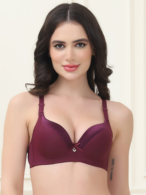PrettyCat PrettyCat Lightly Padded Underwire T-shirt Bra With Hot Satin Finish Cup Women T-Shirt Lightly Padded Bra(Maroon)