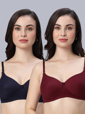 Eden EDEN102NAVYBLUEMAROON Women T-Shirt Non Padded Bra(Dark Blue, Maroon)