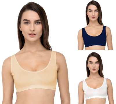 VarniEcom Women's Cotton Lycra Non Padded Pull On Spport Bra For Everyday Wear Women Everyday Non Padded Bra(Gold, Dark Blue, White)