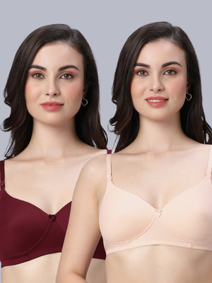 Eden EDEN102MAROONSKIN Women T-Shirt Heavily Padded Bra(Maroon, Beige)