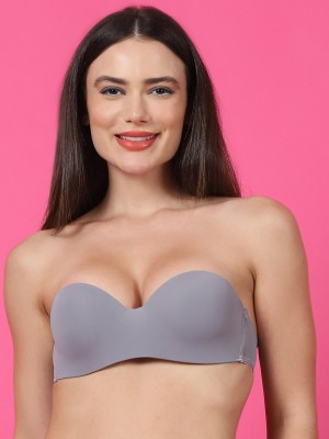 PrivateLifes PrettyCat underwired solid strapless t-shirt bra Women Balconette Lightly Padded Bra(Grey)