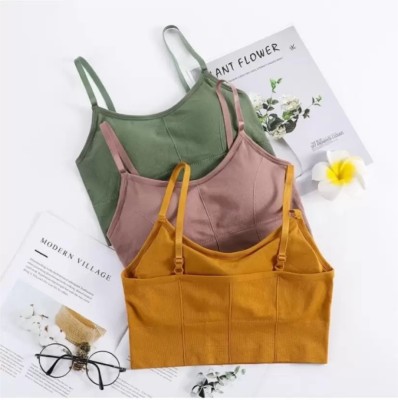 texello Women T-Shirt Lightly Padded Bra(Green, Brown, Yellow)