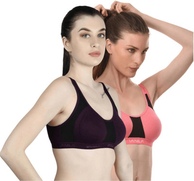 Vanila B Cup Size Seamless and Comfortable Hosiery Fabric(Size 30, Pack of 2) Women Sports Non Padded Bra(Pink, Purple)