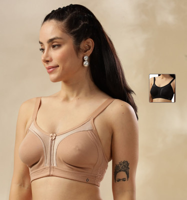 Dollar Missy Pack of 2 Rich Cotton Firm Support Plu Size Women Everyday Non Padded Bra(Black)