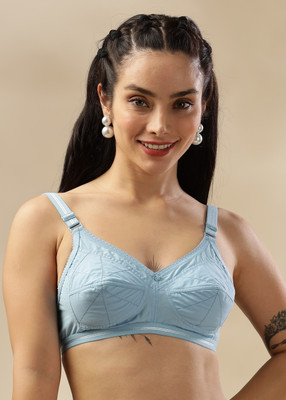 Dollar Pack of 1 Cotton Wire-Free Full Coverage Everyday Support Women Everyday Non Padded Bra(Light Blue)