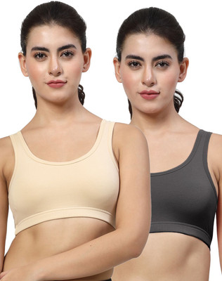 LILY StropsYttak Double Layered Women Sports Non Padded Bra(Beige, Black)