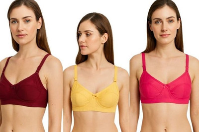 Ridhipaa Pack of 3 Women Full Coverage Non Padded Bra (Brown, Yellow, Pink) Women Full Coverage Non Padded Bra(Beige, Yellow, Pink)