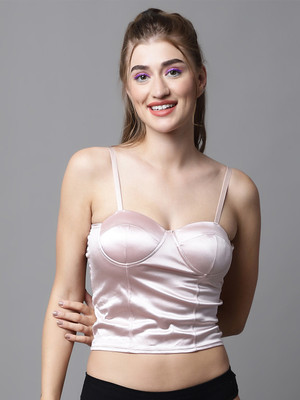 Quttos Quttos Lightly Padded Satin Finish Party Wear Bralette Women Bralette Lightly Padded Bra(Pink)