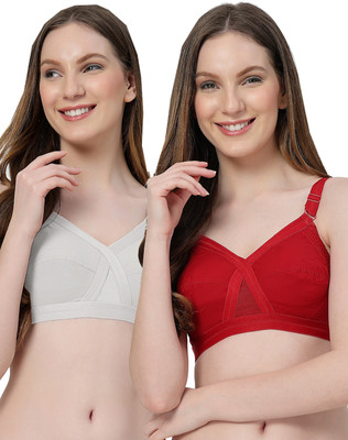 LILY C8811 Women Minimizer Non Padded Bra(White, Maroon)