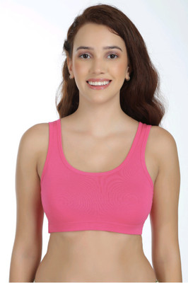 Carefit Black Cotton Lycra Sports Bra, 4-Way Stretch, Non-Padded Women Full Coverage Non Padded Bra(Pink)