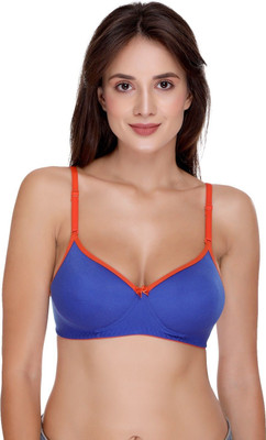 SONA SA-45 Cotton Padded Non-Wired T-shirt Bra Seamless with Detachable Straps Women T-Shirt Lightly Padded Bra(Blue)