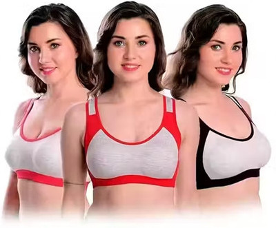 Zenvehdhi Women’s Cotton Blend Non-Padded Sports Bra Pack of 3 Multicolor Women Sports Non Padded Bra(Multicolor)