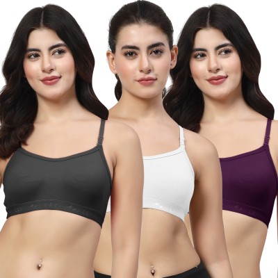 LILY 3321 Women Sports Non Padded Bra(Black, White, Purple)