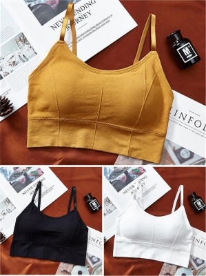 ZEEMBOOLI Premium Quality Women Full Coverage Lightly Padded Cami Bra Women Everyday Lightly Padded Bra(Yellow, Black, White)