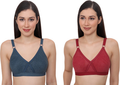 Glamoras Women T-Shirt Non Padded Bra(Blue, Maroon)