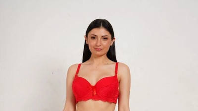 Ksvry Women's Lace Detailing Pushup Bra Women Push-up Lightly Padded Bra(Red)