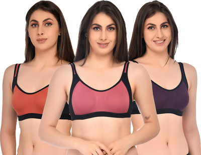 ASHMIRAS Pack of 3 Women Sports Non Padded Bra(Orange, Pink, Purple)
