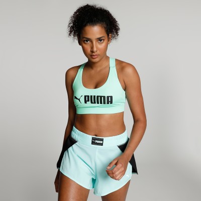 PUMA Mid Impact Fit Women Sports Lightly Padded Bra(Green)