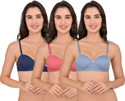 Pearlw Women Everyday Lightly Padded Bra(Dark Blue, Orange, Light Blue)