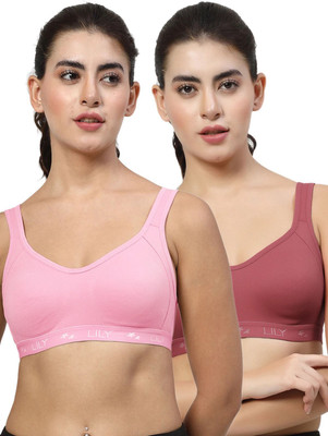 LILY Strops555 Women Sports Non Padded Bra(Pink, Maroon)