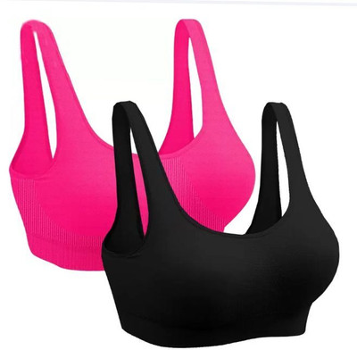 SWATIK Women Sports Non Padded Bra(Pink, Black)